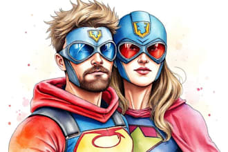 make watercolor super hero couple portrait