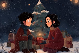 design romantic christmas couple portrait illustration