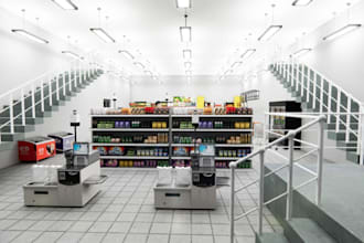 design your 3d supermarket, grocery store, food mart, bakery render,retail store