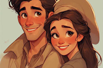 make a cute cartoon couple portrait