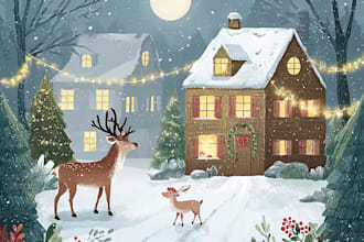 create a beautiful illustrated christmas card