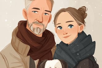 draw christmas couple family or pet portrait