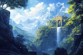draw fantasy background and landscape