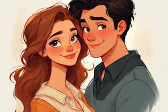 draw couple and family or group portrait into cartoon