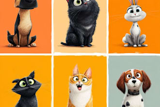draw cartoon pet portraits, dogs, cats cartoon pet portraits