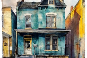 create your watercolor house portrait painting