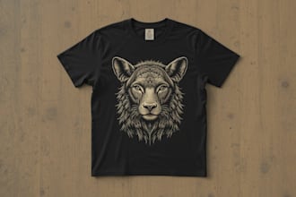create animal linocut tshirt design for brands