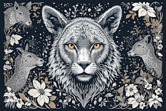 create animal linocut tshirt design for brands