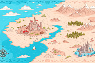 do fantasy map illustration for office, collage, school