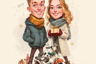 make a christmas caricature, a winter holiday caricature
