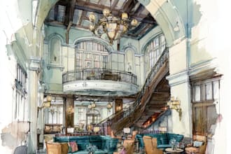 do watercolor style architectural or interior illustration