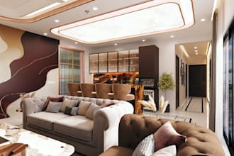 renovate 3d minimalist bedroom, livingroom bar design, furniture interior layout