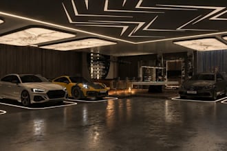 design private garage indoor,car display space, basement game room,lounge render