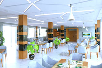 2d, 3d restaurant interior,commercial space,retail store design,furniture render