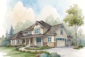 draw custom digital watercolor house illustrations