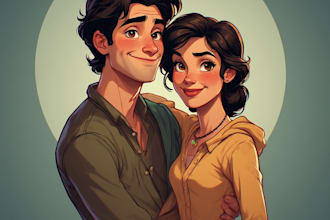 create a romantic couple portrait in my art style