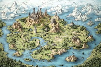 hand draw a fantasy map with digital color