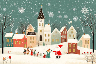 draw a winter christmas caricature, for business group stuff