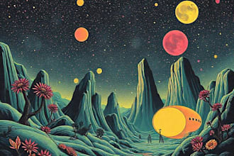draw a unique psychedelic retro vintage illustration