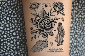 draw a custom linocut style flash tattoo design