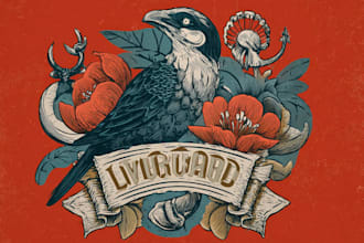 design vintage retro logo with linocut illustration
