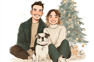 draw couple, family portrait for christmas gift