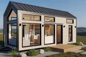 design modern tiny house plans, 3d tiny  home model, and small space layout
