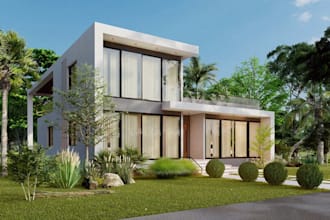 redesign house with flat roof, render 3 bedroom apartment, single floor building