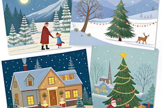 draw christmas cards illustrations for you