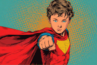 make a super hero comic or character illustration