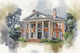 create a watercolor house illustration