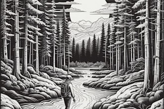 draw detailed linocut illustration