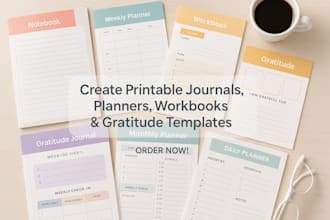 create printable journals, planners, workbooks and gratitude templates