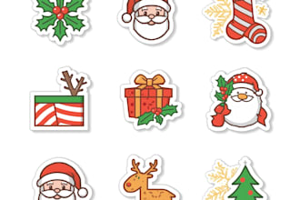 create flat line vector illustration for icons stickers website, christmas theme