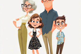 cartoon style family portrait
