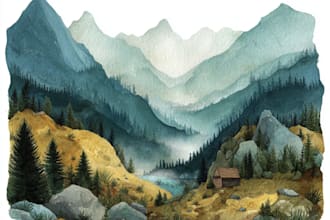 draw a watercolor landscape illustration