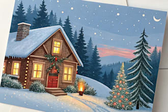 create a beautiful illustrated christmas card