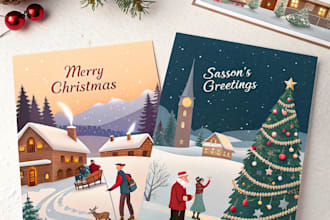 draw christmas illustrations and cards for you