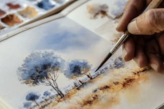 create  a realistic watercolor illustration of a landscape