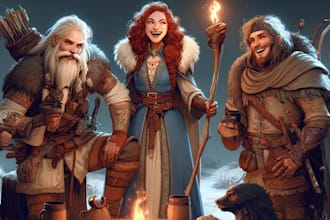 draw fantasy dnd party and dnd illustration for your