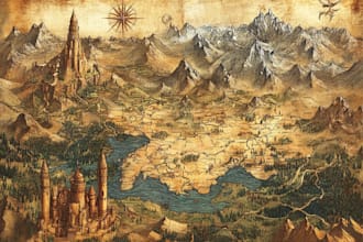 hand draw a fantasy map with digital watercolours
