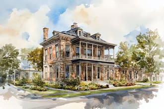 make watercolor house portrait painting