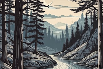 draw detailed dark art with woodcut or linocut style