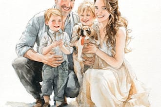 custom watercolor family portrait from photo