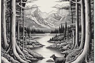 draw rustic, linocut, scratchboard retro vector