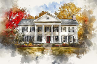 hand paint a watercolor house portrait