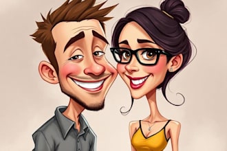 caricature couple funny digital painting