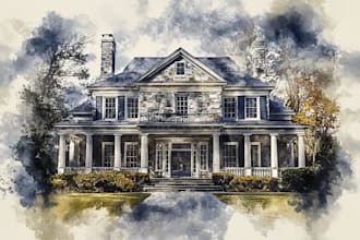 create a painted watercolor house portrait of your home