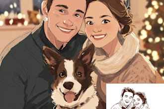 draw christmas couple family or pet portrait