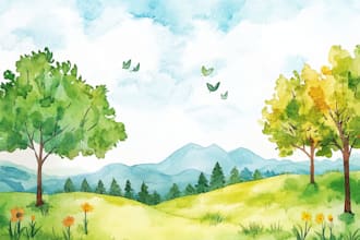 paint realistic landscape watercolor painting illustration